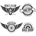 Set of vintage and modern bike shop logo badges and labels. Old style bicycle shop and club logotypes Royalty Free Stock Photo