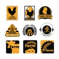 Set of vintage and modern farm logo labels with chicken, eggs and cows