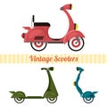 Set of vintage and modern scooters set in retro style. Motorcycle, scooter, stylized segway