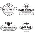 Set of vintage monochrome car repair service templates of emblems, labels, badges and logos Royalty Free Stock Photo