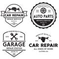 Set of vintage monochrome car repair service templates of emblems, labels, badges and logos Royalty Free Stock Photo