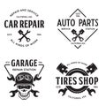 Set of vintage monochrome car repair service templates of emblems, labels, badges and logos Royalty Free Stock Photo