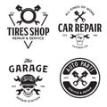 Set of vintage monochrome car repair service templates of emblems, labels, badges and logos Royalty Free Stock Photo