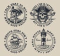 Set of vintage nautical illustration on the white background.