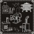 Set of vintage old projectors. Steampunk objects - Vector Royalty Free Stock Photo
