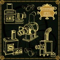 Set of vintage old projectors. Steampunk objects - Vector Royalty Free Stock Photo
