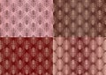 Set of Vintage Ornaments Seamless Patterns with Flower Designs in Damascus Style claret background Royalty Free Stock Photo