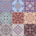 Set of Vintage Ornaments Seamless Patterns with Flower Designs in Damascus Style claret background Royalty Free Stock Photo