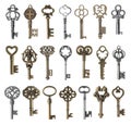 Set of vintage ornate keys on white Royalty Free Stock Photo