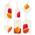 Set of vintage paper price, gift tags, labels with red ropes isolated on white background. Autumn, fall, Thanksgiving