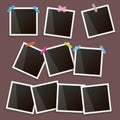 Set of vintage photo frame with shadow isolated on brown background. Vector Photo realistic Mockups with empty space for Royalty Free Stock Photo