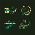 Set of vintage ping pong club and table tennis tournament logos, labels and badges.