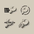 Set of vintage ping pong club and table tennis tournament logos, labels and badges.
