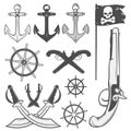 Set of vintage pirate elements, tattoo, icon, t-shirt