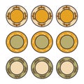 Set of vintage plates with different decorated. Vector doodle Royalty Free Stock Photo