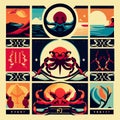 Set of vintage posters with ancient greek symbols. Vector illustration. AI Generated