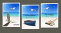 Set of vintage posters on the theme of summer holidays on the seashore, ocean. To create advertising for travel agencies