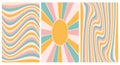 A set of vintage psychedelic rainbow backgrounds with the sun. Retro backgrounds of pastel colors. Royalty Free Stock Photo