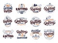 Set of vintage Rafting emblems and stamps. Colorful badges