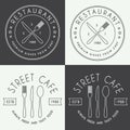 Set of vintage restaurant linear vector logo, badge and emblem