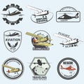 Set of vintage retro aeronautics flight badges