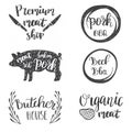 Set of vintage retro badge, label, logo design templates for meat store, charcuterie, deli shop, butchery market