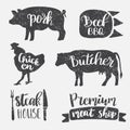 Set of vintage retro badge, label, logo design templates for meat store, charcuterie, deli shop, butchery market