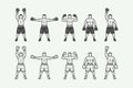 Set of vintage retro boxers and mma fighters silhouettes. Royalty Free Stock Photo