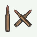 Set of vintage retro bullets. Can be used for logo, emblem, badge, poster design. Line woodcut style. Color Graphic Art.