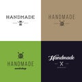 Set of vintage retro handmade badges, labels and logo elements, retro symbols for local sewing shop, knit club, handmade artist or Royalty Free Stock Photo