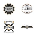 Set of Vintage Retro Steak House Logo Design. With crossed cleavers or knives, cow, and beef or meat icons Royalty Free Stock Photo