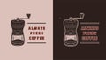 Set of vintage retro style coffee emblems, logos, badges. Can be used like poster or print. Monochrome Graphic Art. Vector Royalty Free Stock Photo