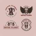 Set of vintage retro style coffee emblems, logos, badges. Can be used like poster or print. Monochrome Graphic Art. Vector Royalty Free Stock Photo