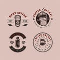 Set of vintage retro style coffee emblems, logos, badges. Can be used like poster or print. Monochrome Graphic Art. Vector Royalty Free Stock Photo