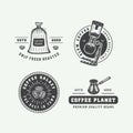 Set of vintage retro style coffee emblems, logos, badges. Can be used like poster or print. Monochrome Graphic Art. Vector Royalty Free Stock Photo