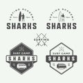 Set of vintage retro surfing, summer and travel logos, emblems,