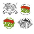 Set of Vintage retro sushi badges with salmon