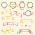 Set of vintage ribbons and labels isolated on white background. Line art. Modern design Royalty Free Stock Photo