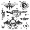 Set of vintage rock and roll emblems and logo Royalty Free Stock Photo