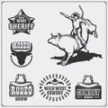 Set of vintage rodeo labels, badges, emblems and designed elements.