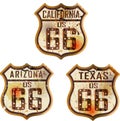 Set of vintage route 66 road signs Royalty Free Stock Photo