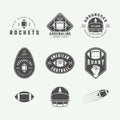 Set of vintage rugby and american football labels, emblems and logos Royalty Free Stock Photo