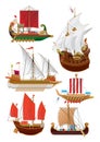 Set of vintage sailboats