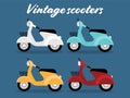 Set of Vintage scooters viewed from the side in white, blue, yellow and red color Royalty Free Stock Photo