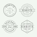 Set of vintage seafood restaurant linear logo, emblem and badge