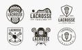 Set of Vintage seal badge lacrosse sport logo with lacrosse equipment vector icon