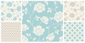 Set of vintage seamless floral and geometric patterns. Vector illustration.