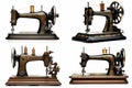 set vintage sewing machine isolated on white background Royalty Free Stock Photo