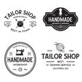 Set of vintage sewing and tailor labels, badges, design elements and emblems. Tailor shop old-style logo Royalty Free Stock Photo