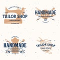 Set of vintage sewing and tailor labels, badges, design elements and emblems. Tailor shop old-style logo